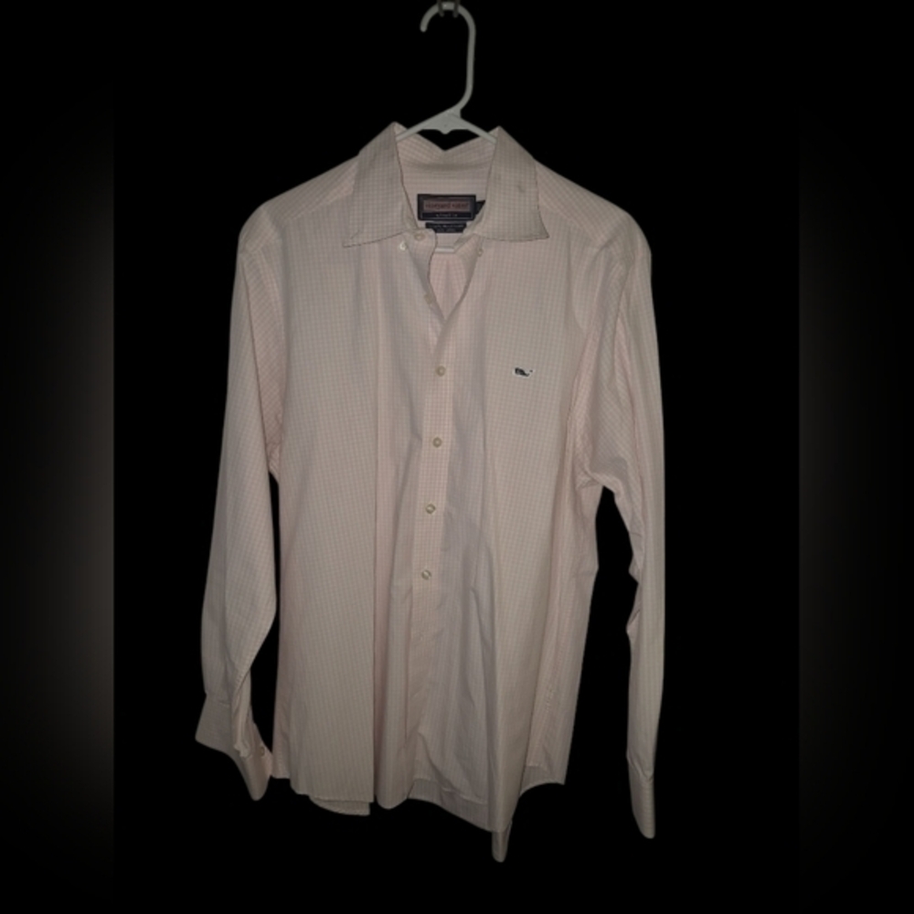 Vineyard Vines Slim Fit Whale Shirt 100% Cotton Pink White Plaid Button Down L